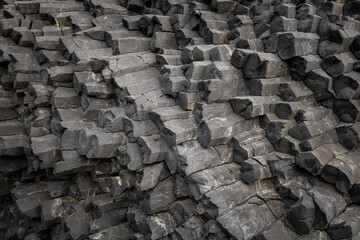 polygon basalt columns at the black beach of Reynisfjara, Vík, South Iceland