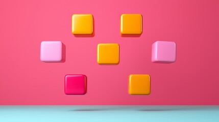 Colorful Geometric Shapes on Pink and Blue Background