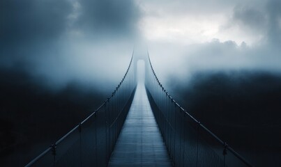 Fototapeta premium Mysterious Foggy Suspension Bridge Scene