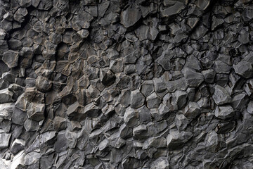 polygon basalt rocks on the coast at Reynisfjara, Vik, Iceland