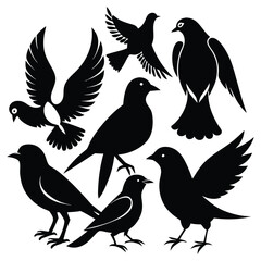 Set Of Silhouettes Of Birds Vector Illustration