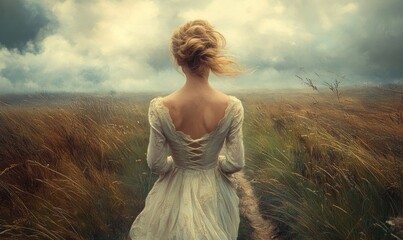 Woman in White Dress in a Field