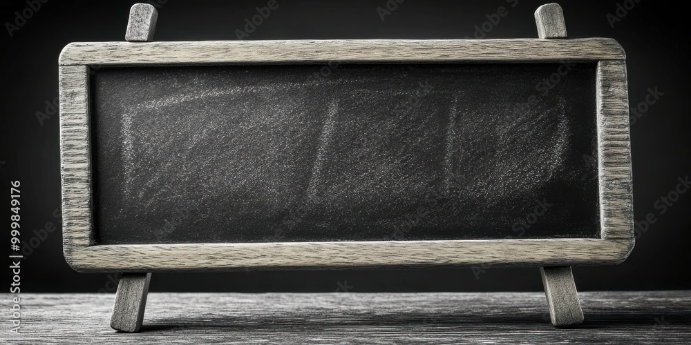 Aufkleber A rustic wooden chalkboard on a stand with an empty surface for adding text or drawings