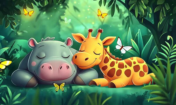 vector illustration of cute cartoon sleeping hippo