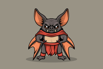 Mascot Character Cartoon Bat Animal with Red Cape