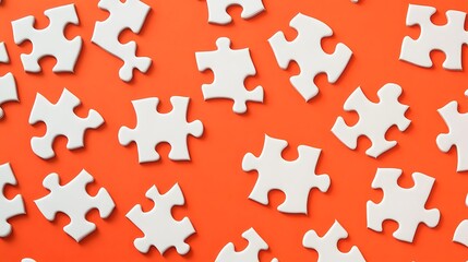 White details of puzzle on orange background. 
