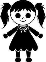Cute Vector Doll with Pigtails and Bow Tie
