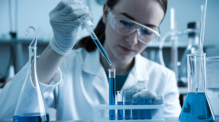 A photo of a woman scientist in a laboratory for a medical study, research, or experiment