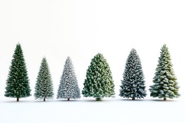 Obraz premium Six Evergreen Trees in a Snowy Landscape