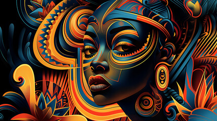 African woman in abstract futuristic wallpaper design