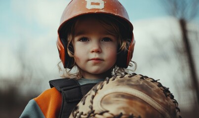 Child Baseball Player Wearing Helmet Holding Glove