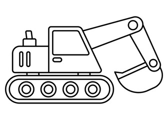 Excavator clip art. Outline design for kids drawing and coloring. Vector illustration.