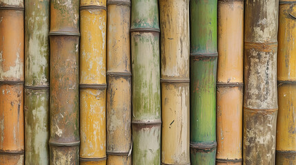 Fototapeta premium Textured Bamboo Fence Close-Up with Natural Colors
