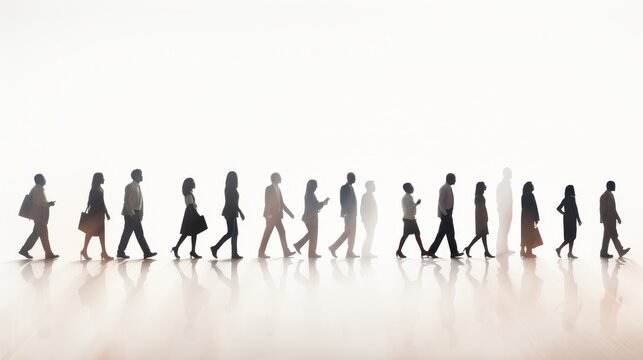 Minimalist silhouettes of people walking on the street in simple neutral colored attire