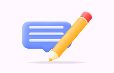 3d pencil and speech bubble icon, symbolizing communication, writing, and content creation comment, vector illustration