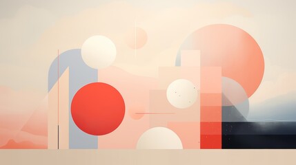 Obraz premium Abstract composition of geometric shapes in soft pastel colors circles and triangles design