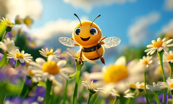 cute bee flying on flower