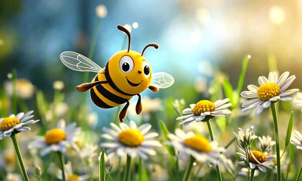 cute bee flying on flower