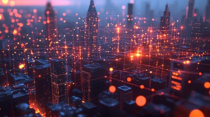 Obraz premium Wireless sensor network with nodes placed across different environments, collecting and transmitting data seamlessly.