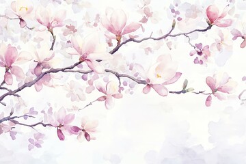Naklejka premium Delicate magnolia flowers in soft pink hues adorn a tranquil background, creating a serene and beautiful floral arrangement that enhances any aesthetic.