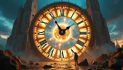 Obraz premium Une horloge mystérieuse à remontée le temps, chaque tour de clé semble ouvrir un portail vers le passé, où le temps se plie à la volonté de celui qui la possède.