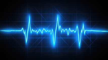 Blue Neon Heartbeat Pulse: Abstract digital illustration of a vibrant blue heartbeat pulse, glowing...