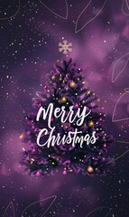Naklejka premium Merry Christmas text on holiday background with gift boxes, purple colored