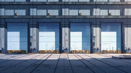 Fototapeta premium Industrial Building Facade with Four Garage Doors