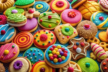 Obraz premium Assorted Colorful Cookies on a Bright Background for Sweet Treat and Dessert Inspirations