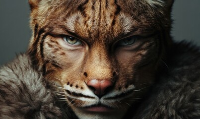 Obraz premium Fierce Wild Cat Close-up Portrait With Intense Gaze