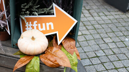 Stylish Autumn Decor Featuring Pumpkins and Fun, Whimsical Signage for the Season