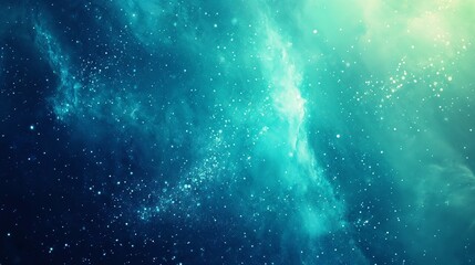 Fototapeta premium Turquoise galaxy background, cosmic nebula, starry space concept