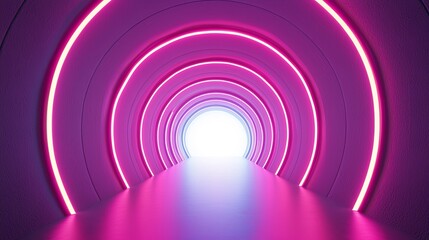Obraz premium Vibrant illuminated tunnel with pink neon lights leading to bright exit