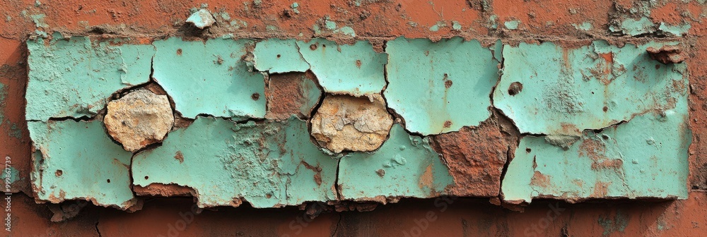 Poster a weathered surface with peeling paint and exposed rust, showcasing the passage of time and the resi