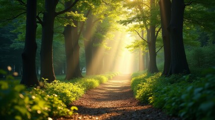 Serene Forest Path Illuminated by Gentle Light, Symbolizing Personal Growth and Mindfulness