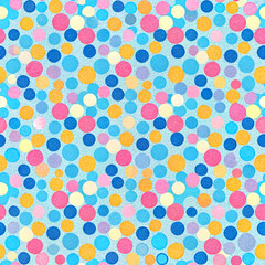 Vibrant Risograph Seamless Dot Pattern with Polka Dots and Color Blocks. Perfect for: Art festivals, creative exhibitions, brand promotions