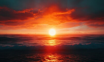 Fototapeta premium Vibrant Ocean Sunset with Dramatic Sky