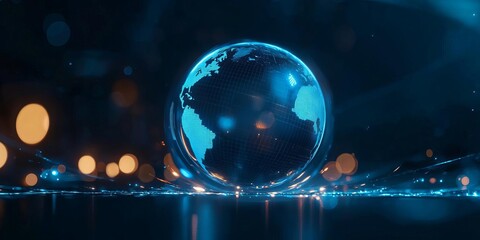 Glowing globe with blue lights in a dark background