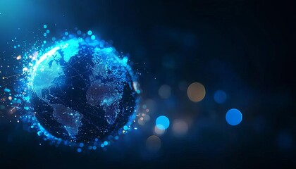 Earth globe with glowing particles on dark background