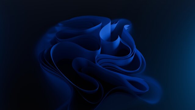 Abstract art piece using blue cloth simulation. 3d wavy cloth. 3D rendering