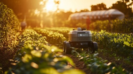 Agricultural Robot in Sunset