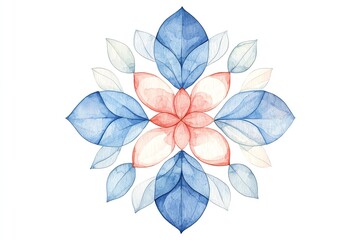 Fototapeta premium Watercolor floral design with blue and red leaves on white background.