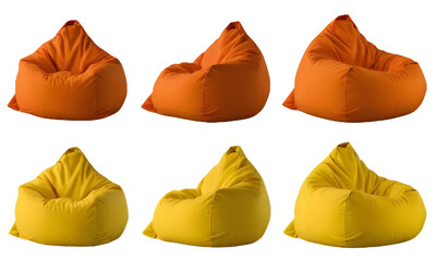 Colorful bean bag chairs in orange and yellow with a Transparent Background