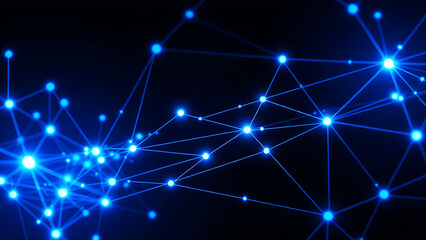 Fototapeta premium Bright blue network web with connected points in darkness, Generative AI