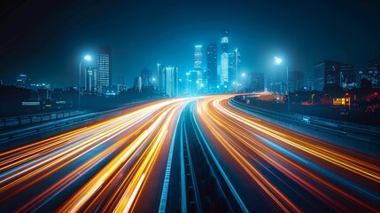 Fototapeta premium Highway overpass motion blur with city background 