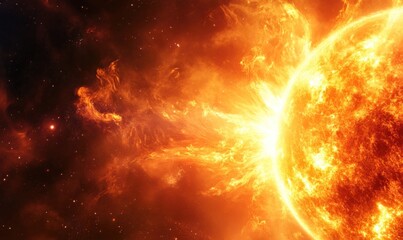 Naklejka premium Fiery Sun Eruption in Space