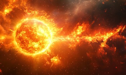 Fototapeta premium Fiery Sun Surface With Solar Flares in Space