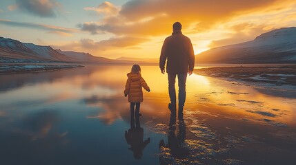 backview of father with his little daughter on expedition concept of father day fathers love relationships between dad and child created with generative ai technology