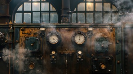 Naklejka premium Vintage Steam Machine Control Panel