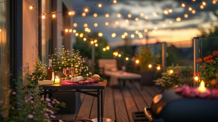 Cozy Evening on Rooftop Patio with Grill
